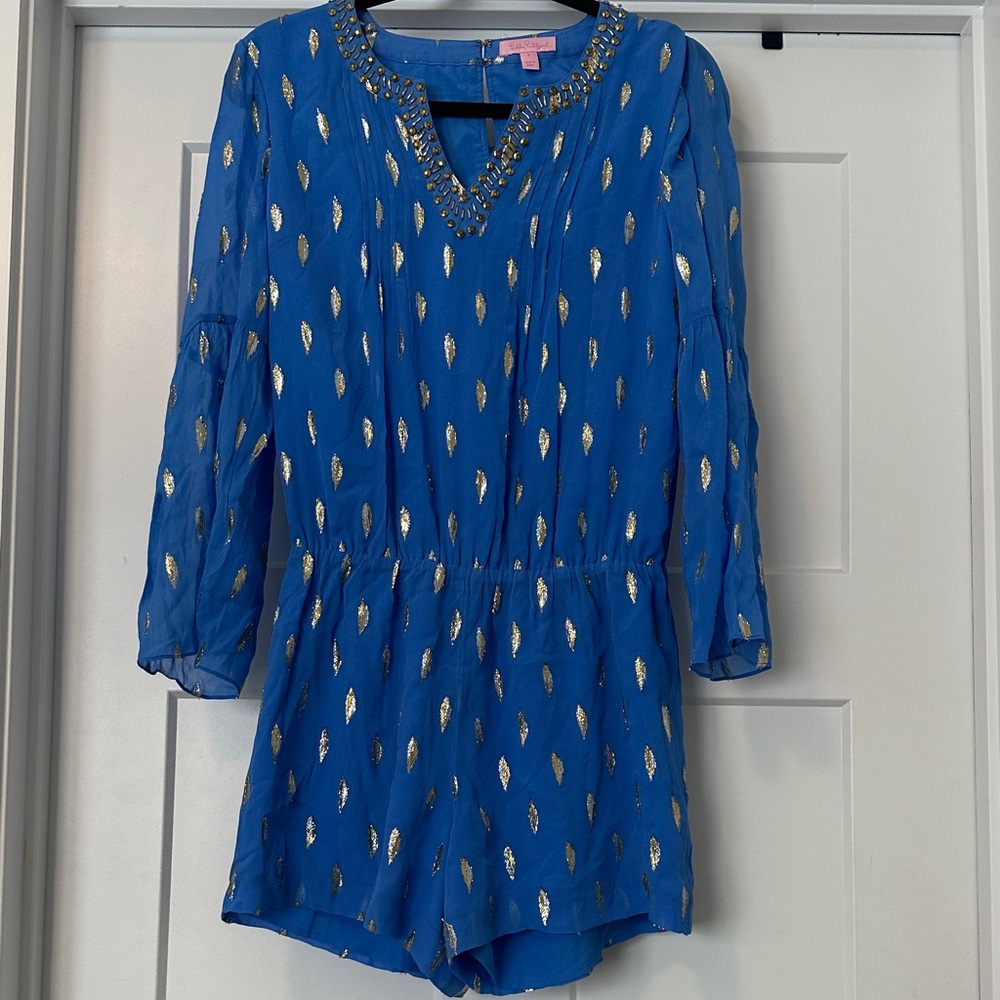 Blue Romper with Gold Accents; Lilly Pulitzer size small